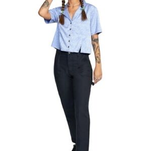 RVCA Vacay Button Down M Light Blue Silky Polyester Resort EUC